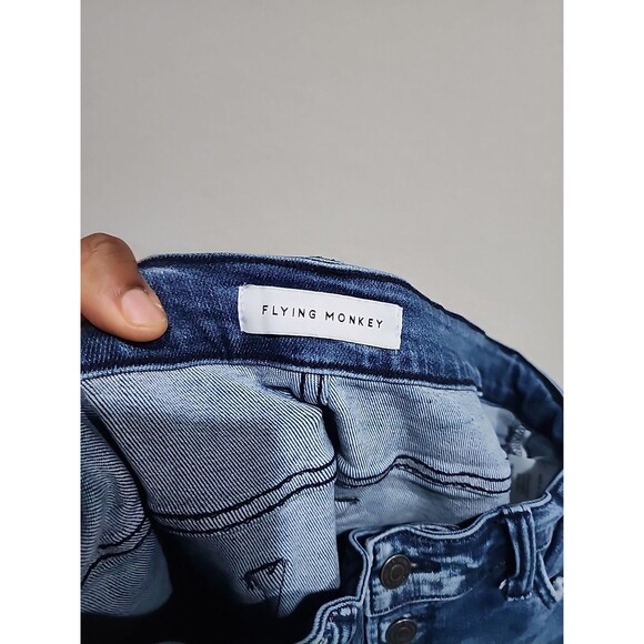 Flying Monkey Womens Jeans Skinny Low Rise Blue Denim Whiskering Stone Wash 31 - Picture 5 of 10